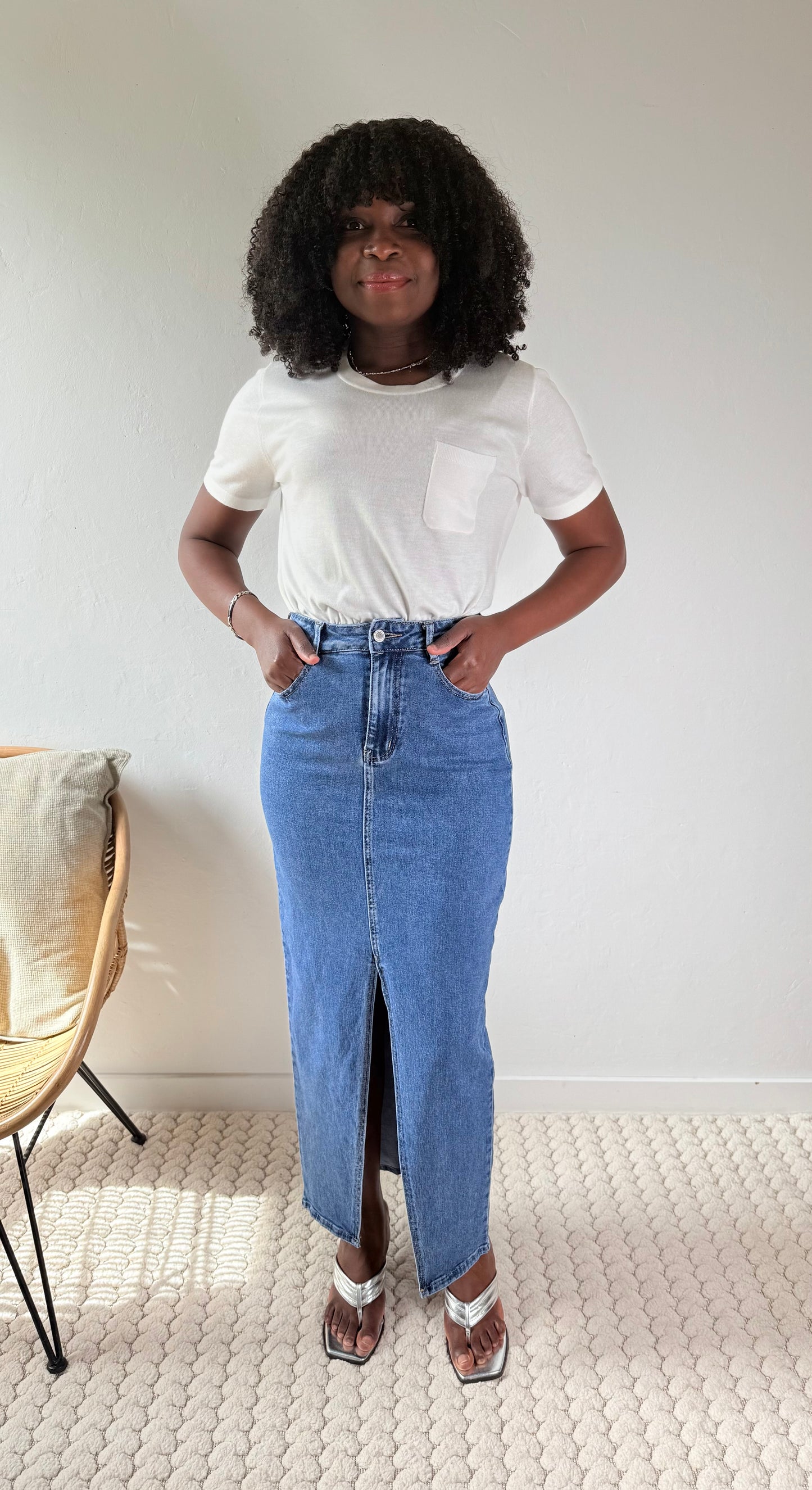 Jupe longue fendue en denim – Casual et tendance