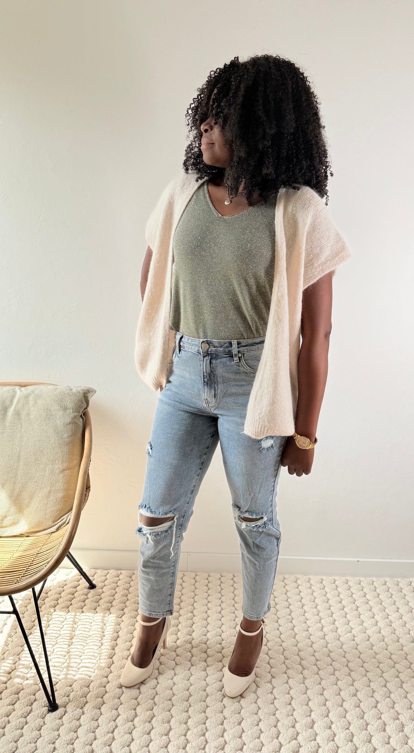 Jean destroy femme – coupe mom fit taille haute