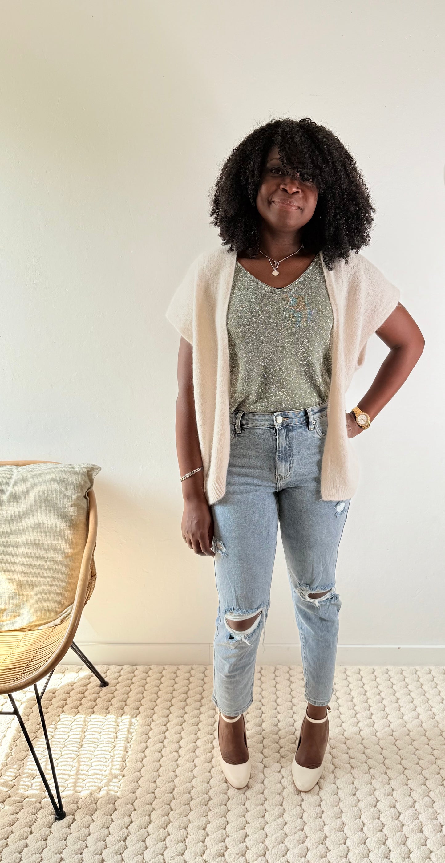 Jean destroy femme – coupe mom fit taille haute