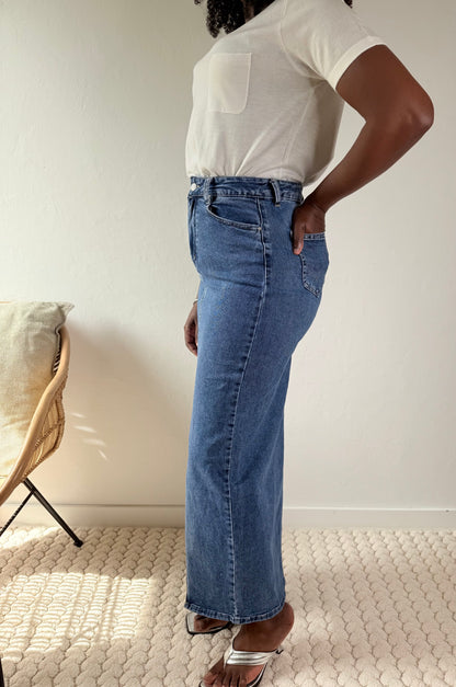 Jupe longue fendue en denim – Casual et tendance