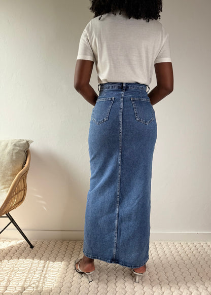 Jupe longue fendue en denim – Casual et tendance