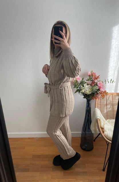 Ensemble laine tricot tan