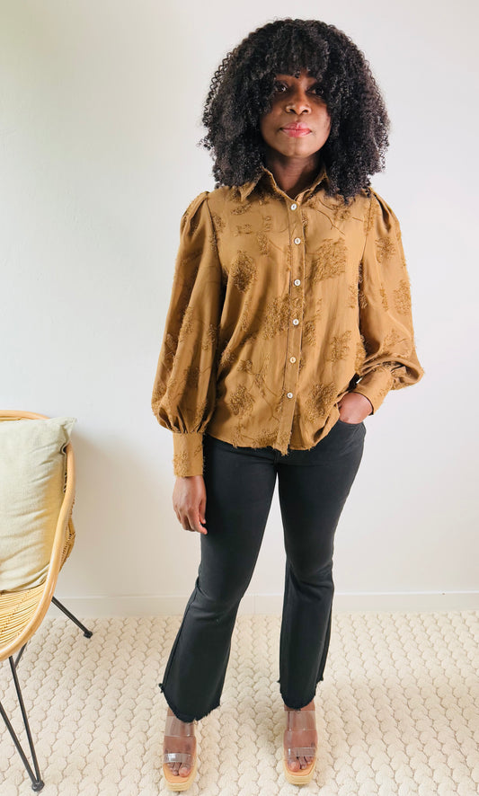 Chemise texturée à franges brune