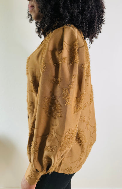 Chemise texturée à franges brune