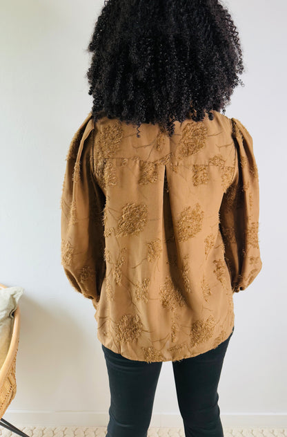 Chemise texturée à franges brune