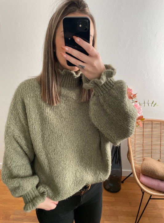 Pull col froufrou olive